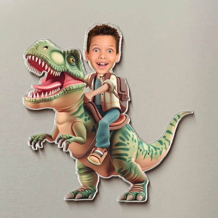 Personalized Kids Photo Dinosaur Fridge Magnet Custom Refrigerator Decor Gift