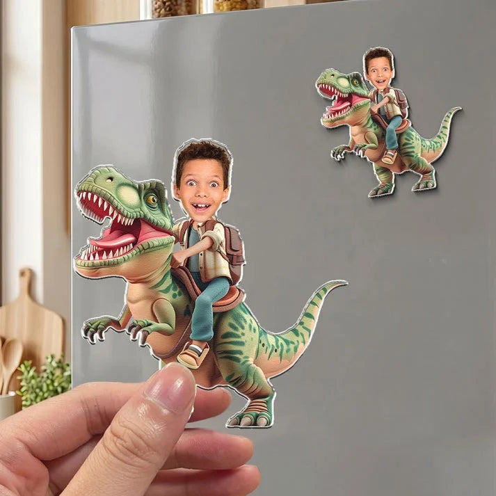 Personalized Kids Photo Dinosaur Fridge Magnet Custom Refrigerator Decor Gift