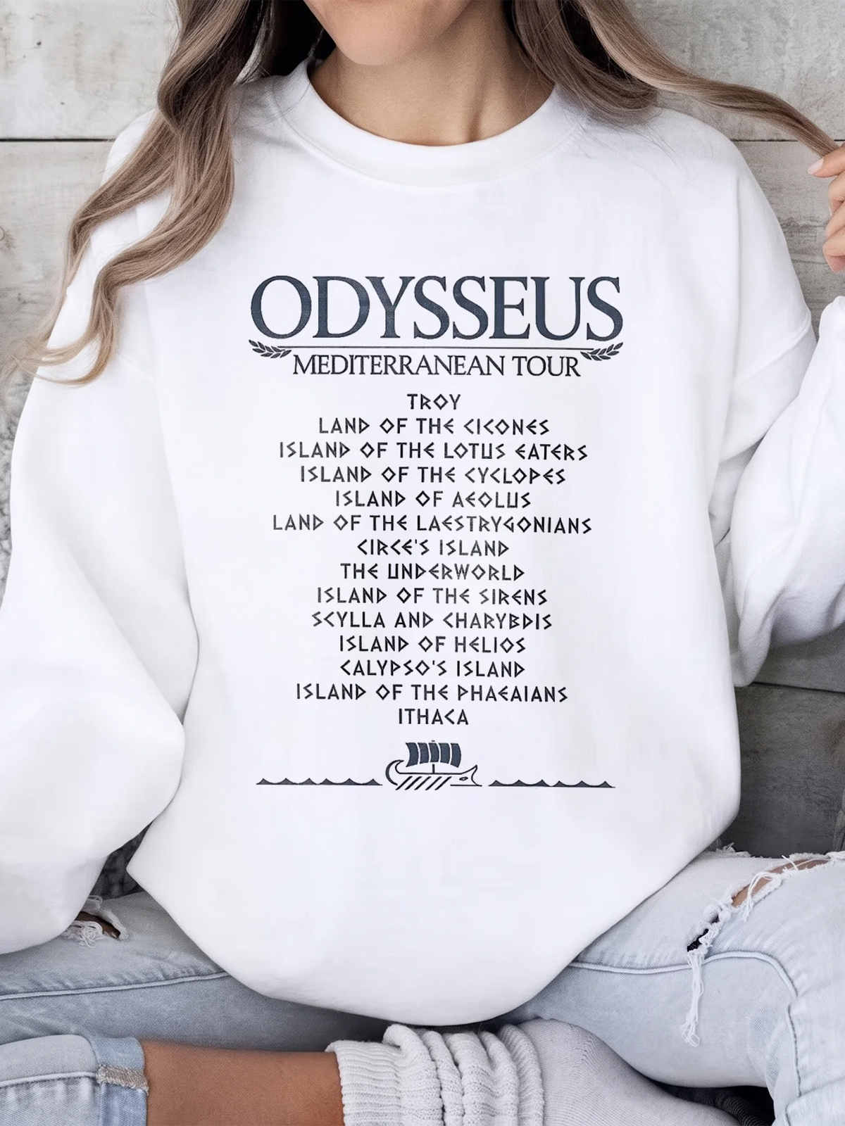 Odysseus Mediterranean Tour Graphic T-Shirt and Sweatshirt Ancient Greek Mythology Literature Teacher Gift