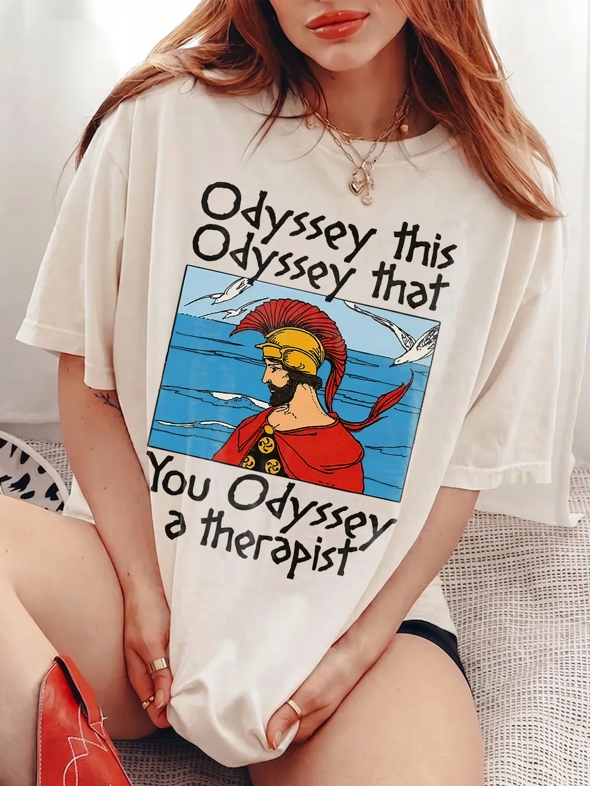 Funny Greek Mythology Graphic T-Shirt Odyssey This Odyssey That You Odyssey A Therapist Mental Health Humor Shirt
