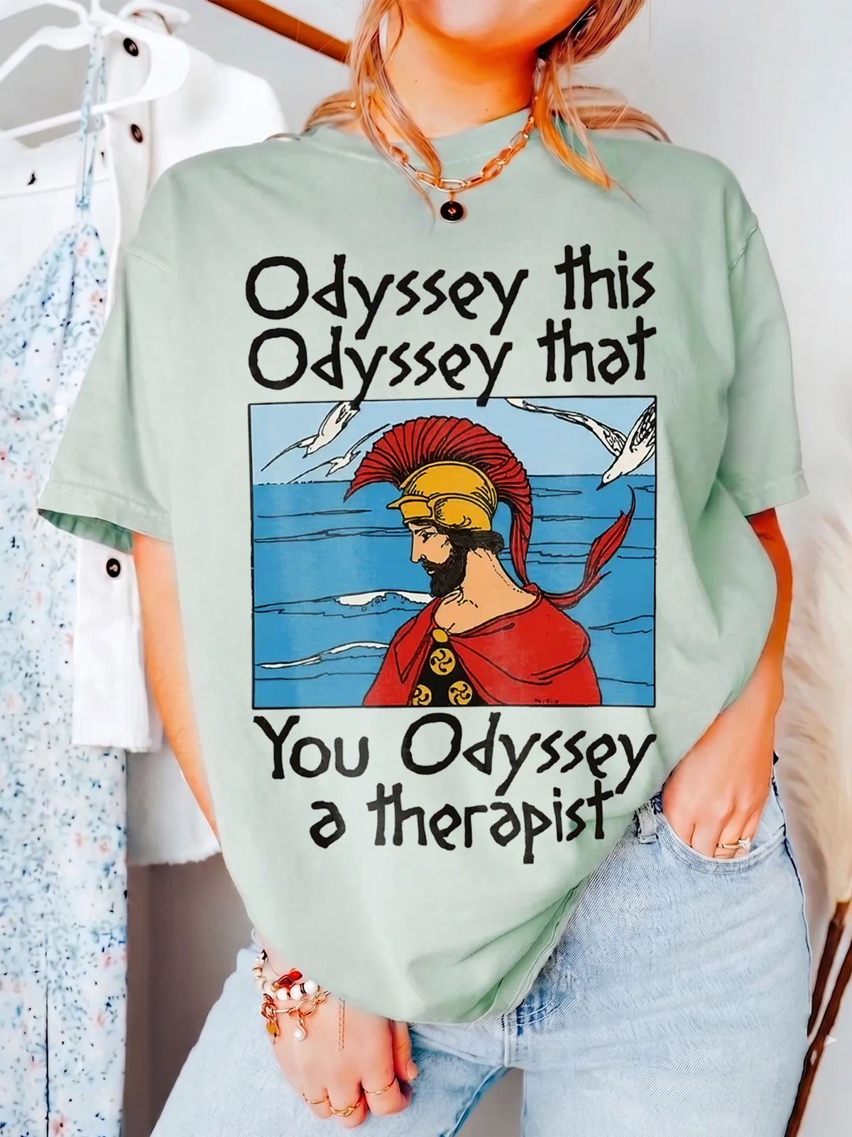 Funny Greek Mythology Graphic T-Shirt Odyssey This Odyssey That You Odyssey A Therapist Mental Health Humor Shirt