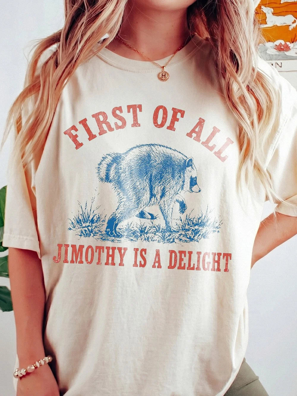 First Of All Jimothy Is A Delight Raccoon T-Shirt Vintage Animal Meme Graphic Tee
