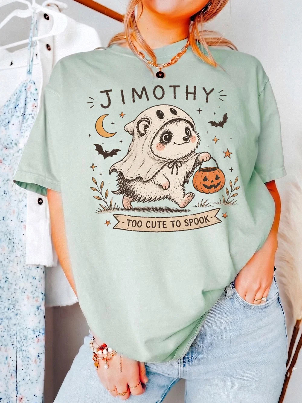 Hedgehog Ghost T-Shirt Too Cute To Spook Custom Name Halloween Tee Spooky Cute Fall Apparel