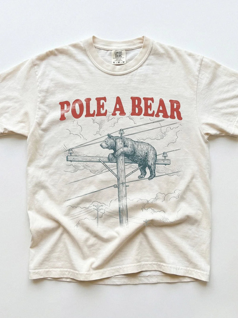 Pole A Bear Funny Animal Pun T-Shirt Retro Graphic Humor Tee