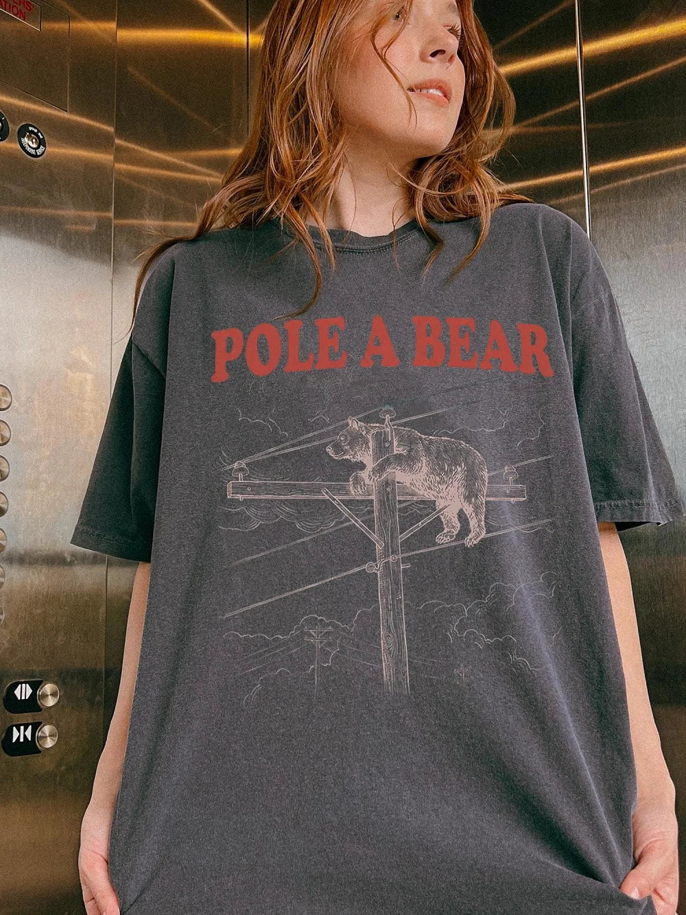 Pole A Bear Funny Animal Pun T-Shirt Retro Graphic Humor Tee