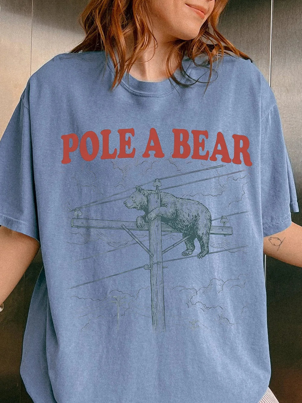 Pole A Bear Funny Animal Pun T-Shirt Retro Graphic Humor Tee