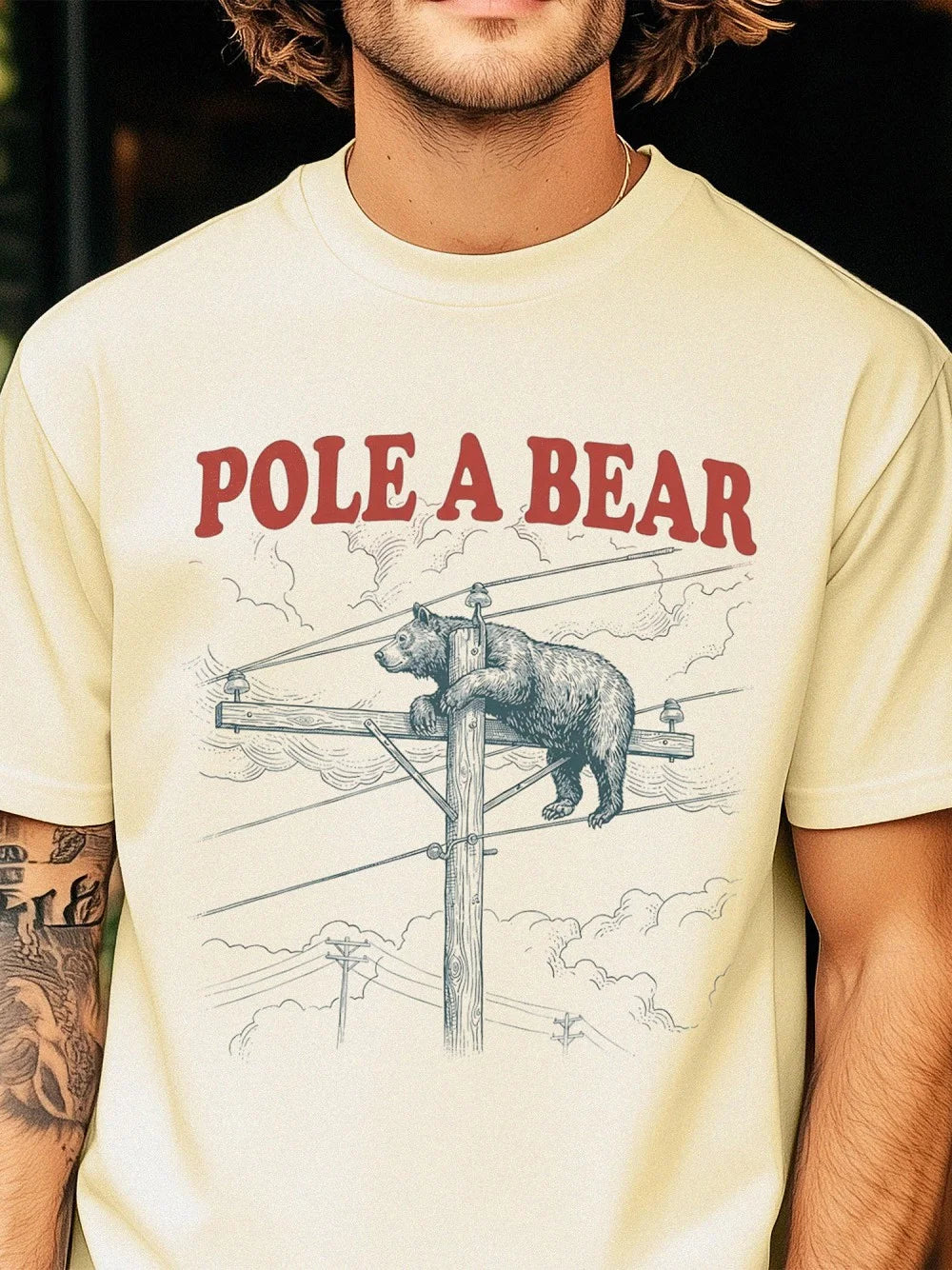 Pole A Bear Funny Animal Pun T-Shirt Retro Graphic Humor Tee