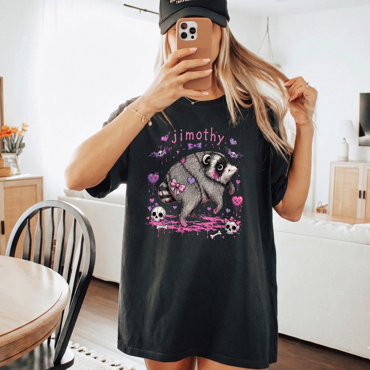 Custom Name Pastel Goth Raccoon T-Shirt Personalized Creepy Cute Animal Graphic Tee