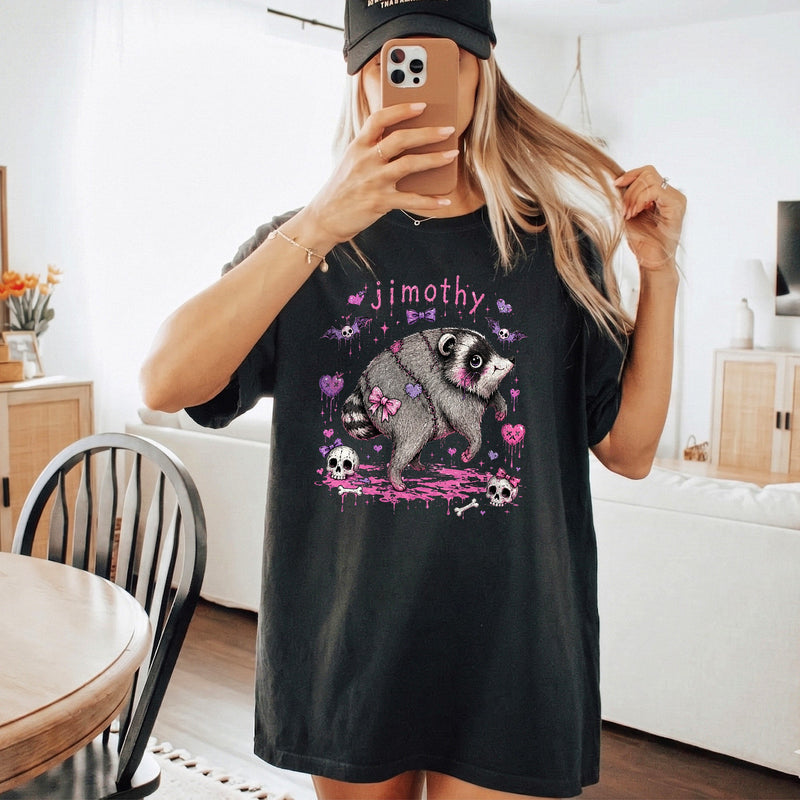 Custom Name Pastel Goth Raccoon T-Shirt Personalized Creepy Cute Animal Graphic Tee