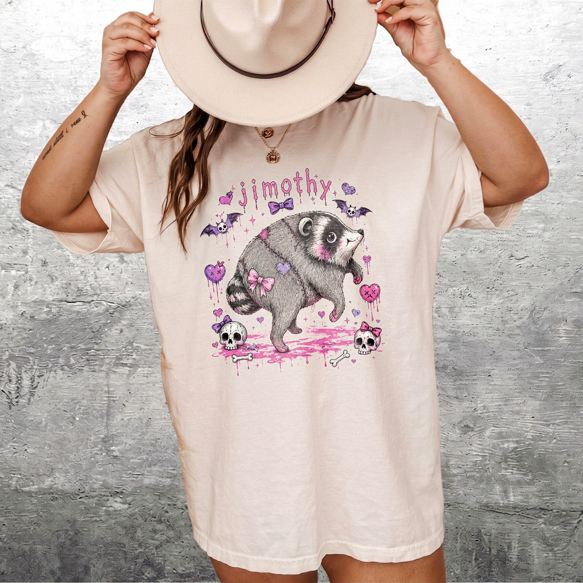 Custom Name Pastel Goth Raccoon T-Shirt Personalized Creepy Cute Animal Graphic Tee