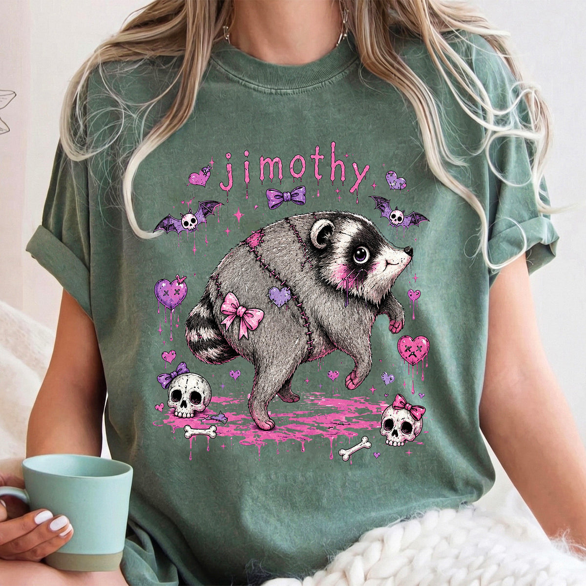 Custom Name Pastel Goth Raccoon T-Shirt Personalized Creepy Cute Animal Graphic Tee