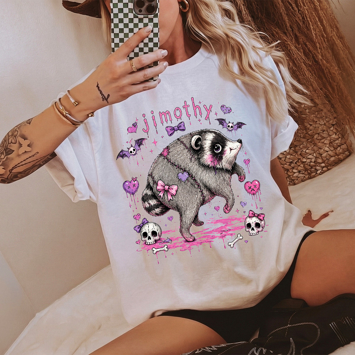 Custom Name Pastel Goth Raccoon T-Shirt Personalized Creepy Cute Animal Graphic Tee