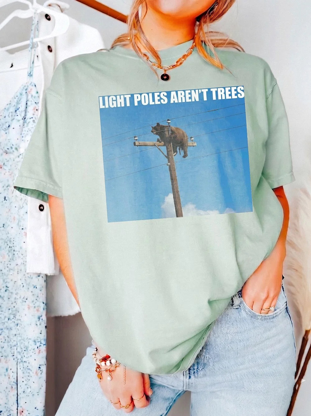 Light Poles Aren't Trees Funny Bear T-Shirt Wildlife Humor Graphic Tee Hiker Gift