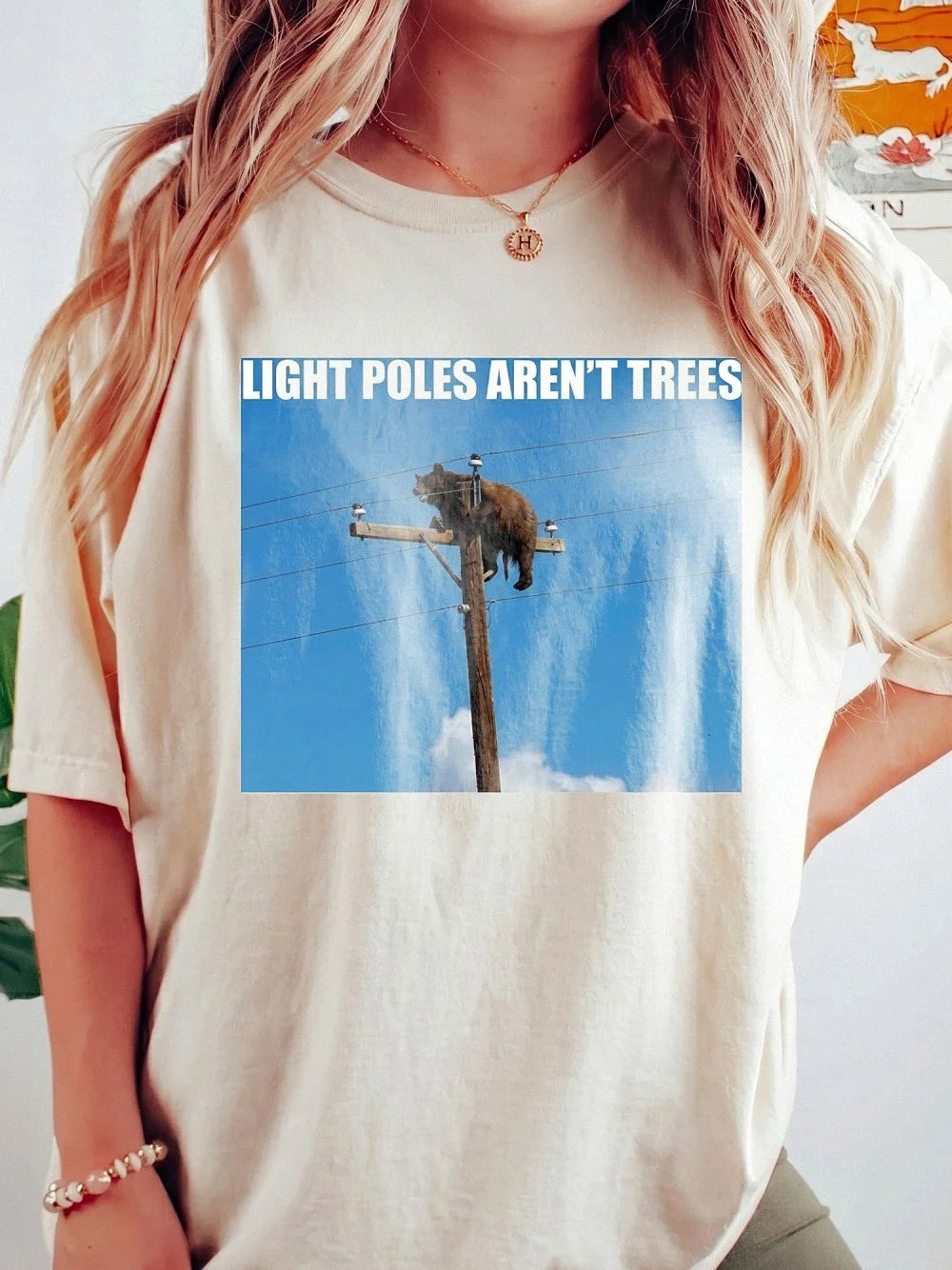 Light Poles Aren't Trees Funny Bear T-Shirt Wildlife Humor Graphic Tee Hiker Gift
