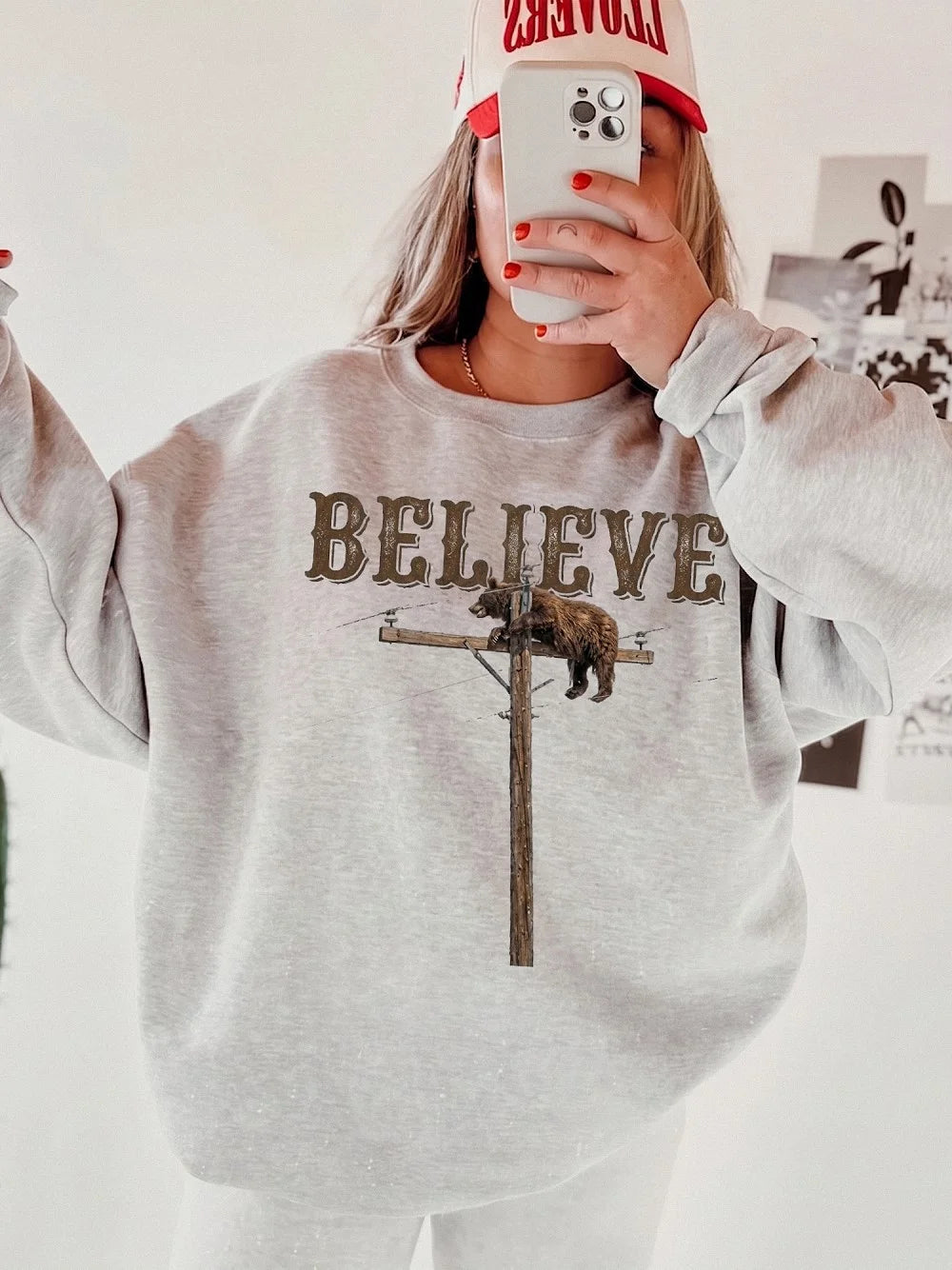 Vintage Believe Bear Utility Pole T-Shirt Funny Wildlife Graphic Tee
