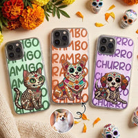 Custom Pet Portrait Sugar Skull Phone Case Personalized Day of the Dead Dog and Cat Calavera Gift