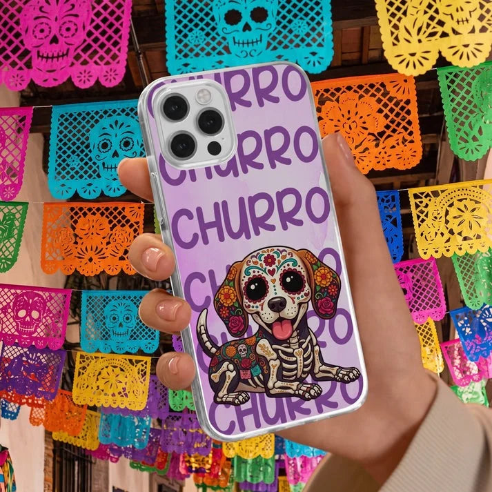 Custom Pet Portrait Sugar Skull Phone Case Personalized Day of the Dead Dog and Cat Calavera Gift