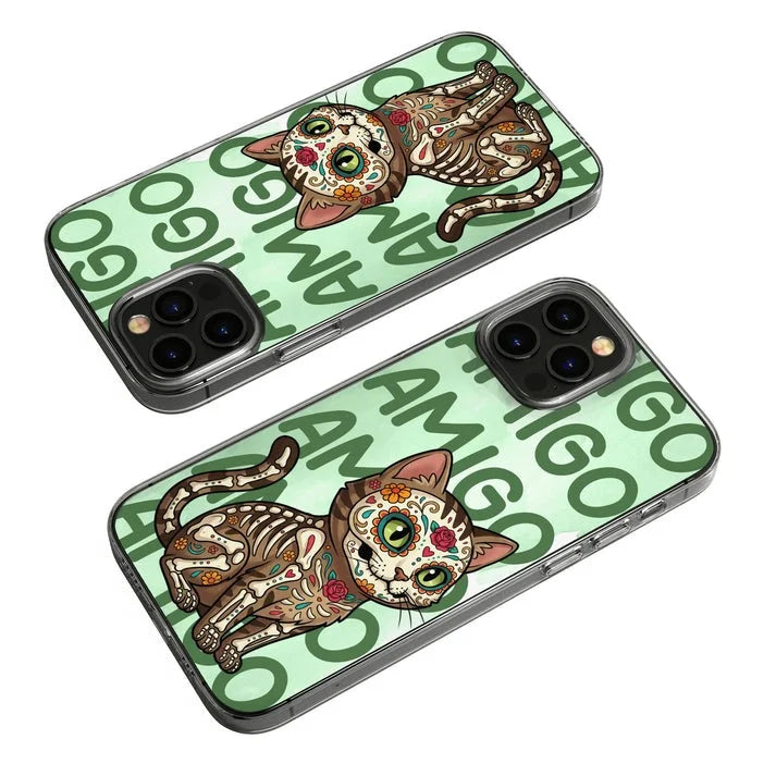 Custom Pet Portrait Sugar Skull Phone Case Personalized Day of the Dead Dog and Cat Calavera Gift