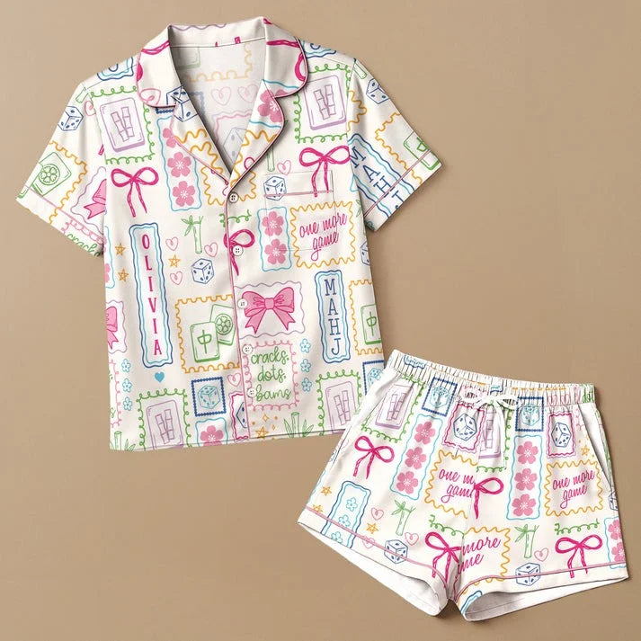 Mahjong One More Game Personalized Pajama Set for Women