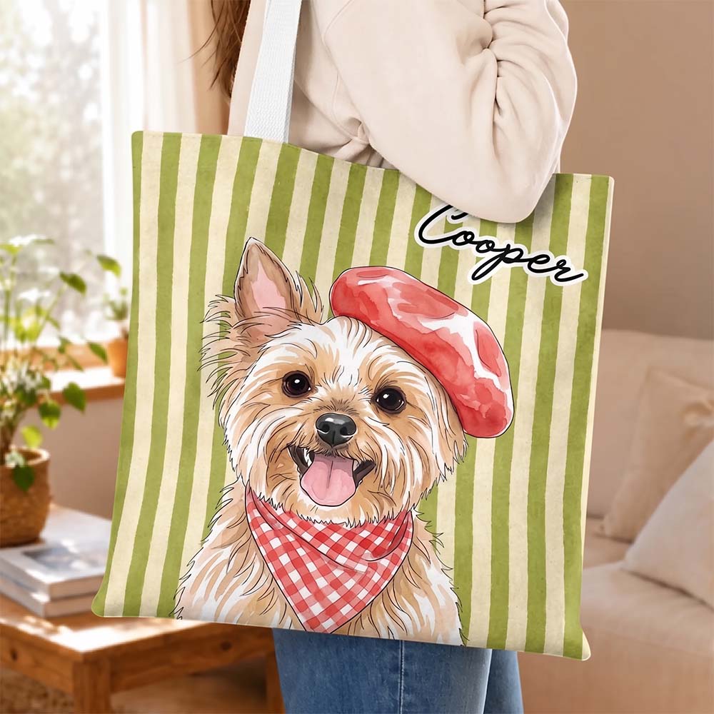 Custom Pet Portrait Tote Bag with Personalized Dog or Cat Name Gift