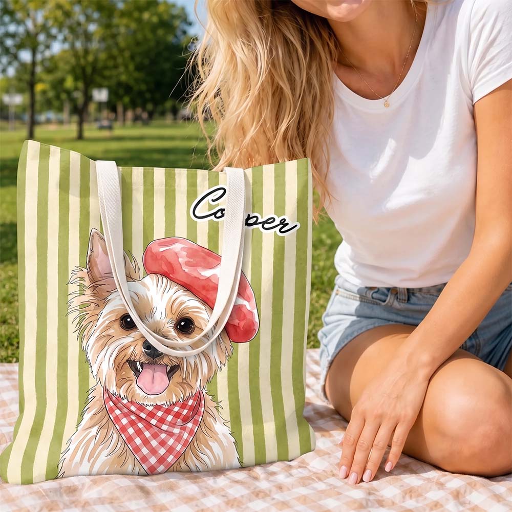 Custom Pet Portrait Tote Bag with Personalized Dog or Cat Name Gift