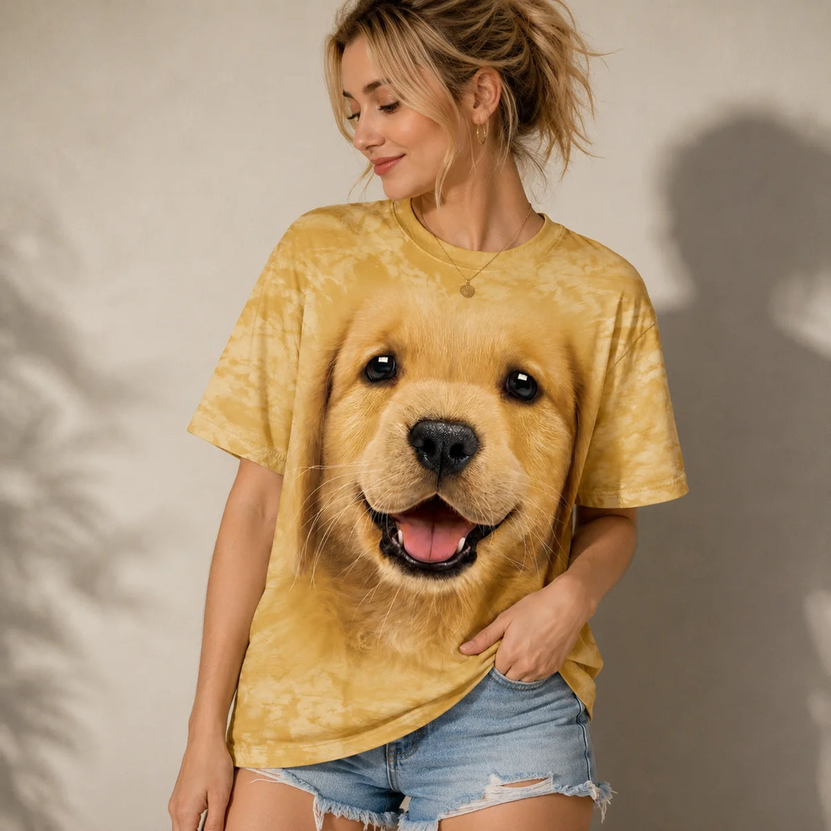 Golden Retriever Puppy Face All Over Print T-Shirt for Dog Lovers