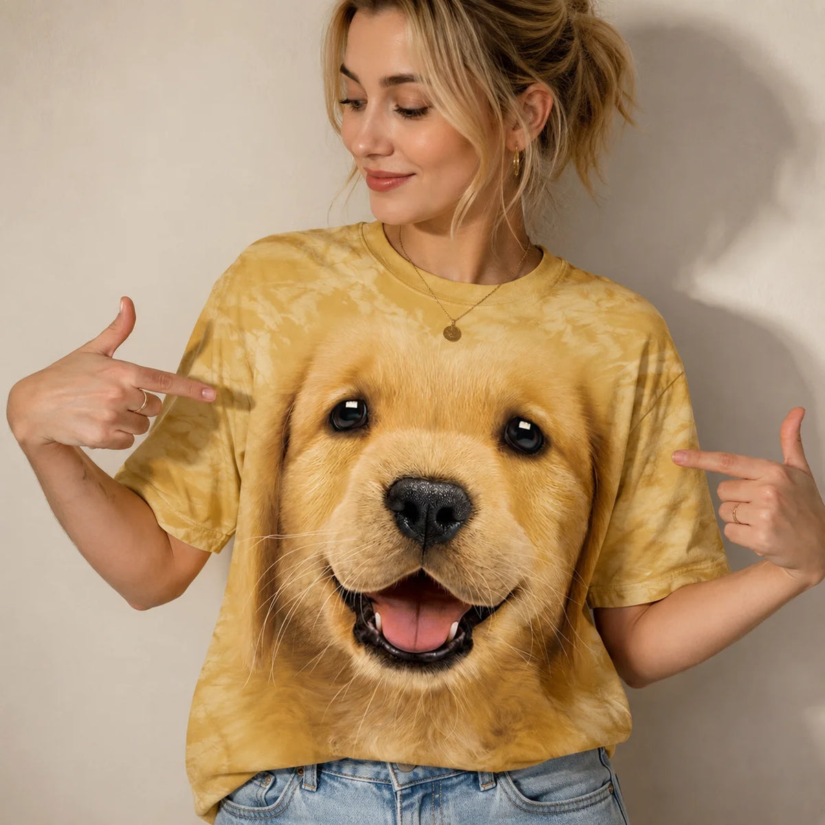 Golden Retriever Puppy Face All Over Print T-Shirt for Dog Lovers