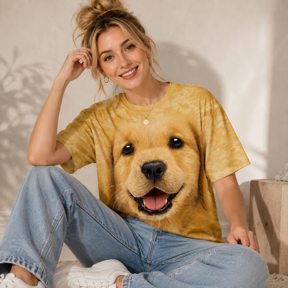 Golden Retriever Puppy Face All Over Print T-Shirt for Dog Lovers