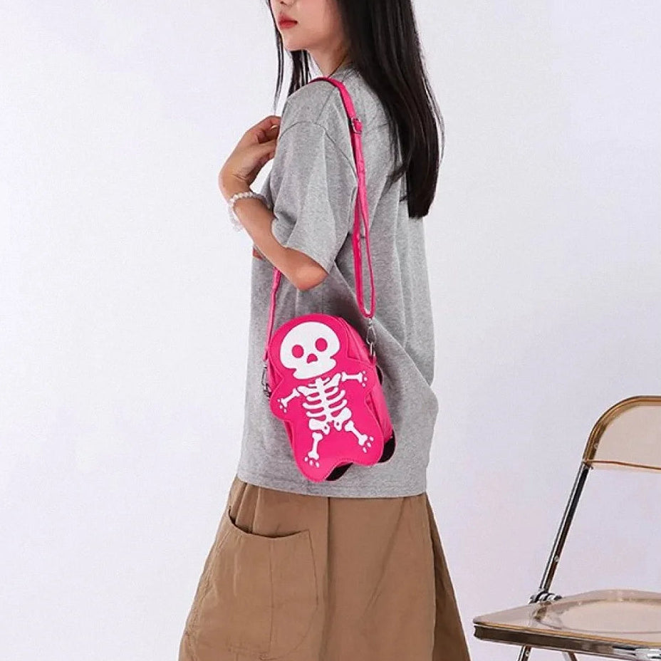 Cute Skeleton Crossbody Bag Spooky Halloween Purse Y2K Goth Mini Handbag