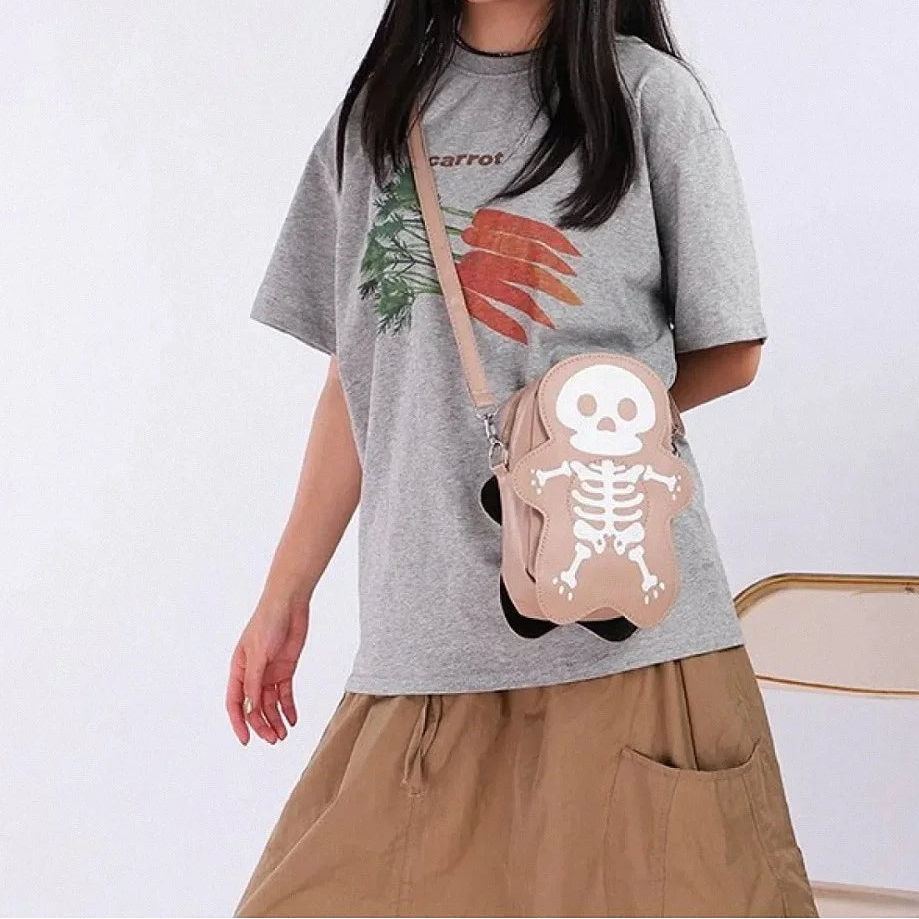 Cute Skeleton Crossbody Bag Spooky Halloween Purse Y2K Goth Mini Handbag