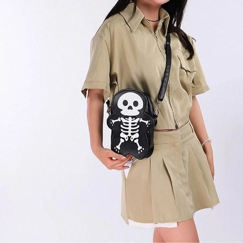 Cute Skeleton Crossbody Bag Spooky Halloween Purse Y2K Goth Mini Handbag