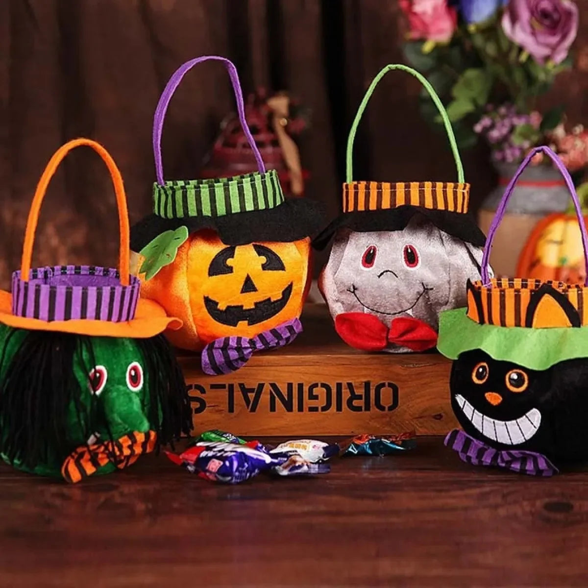 Trick-or-Treat Bags Kids Plush Halloween Candy Buckets Assortment