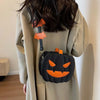 Jack O Lantern Pumpkin Crossbody Bag Cute Halloween Purse with Bat Strap Accents