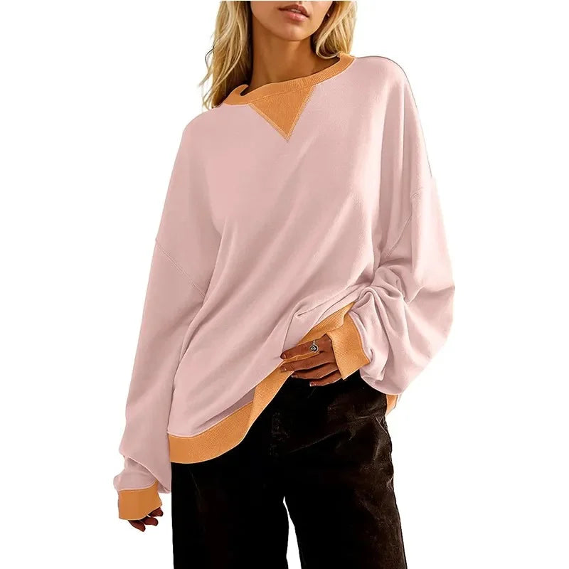 Oversized Colorblock Crewneck Sweatshirt Drop Shoulder Casual Pullover