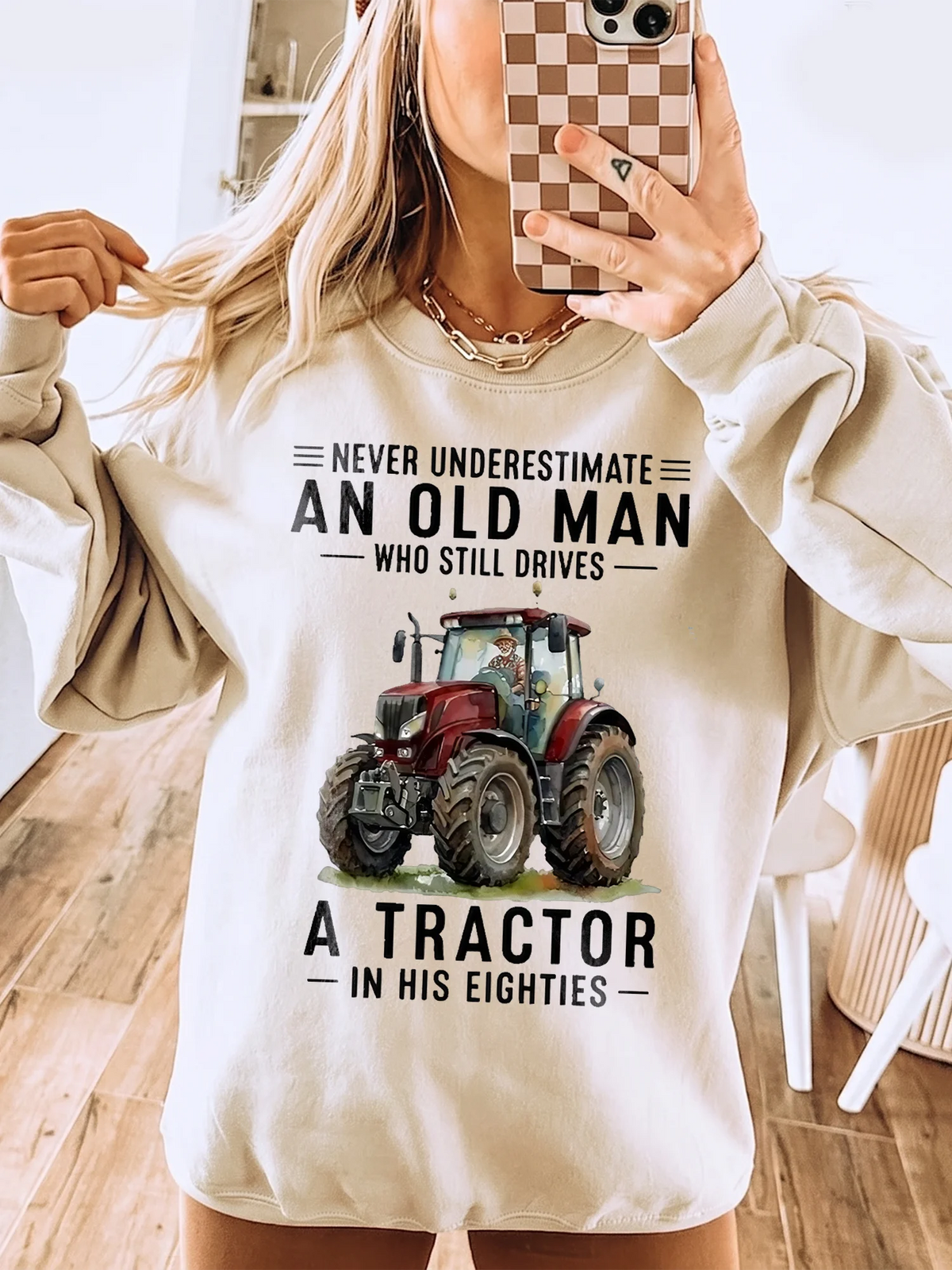 Never Underestimate An Old Man Tractor Sweatshirt Funny 80th Birthday Farmer Grandpa Gift