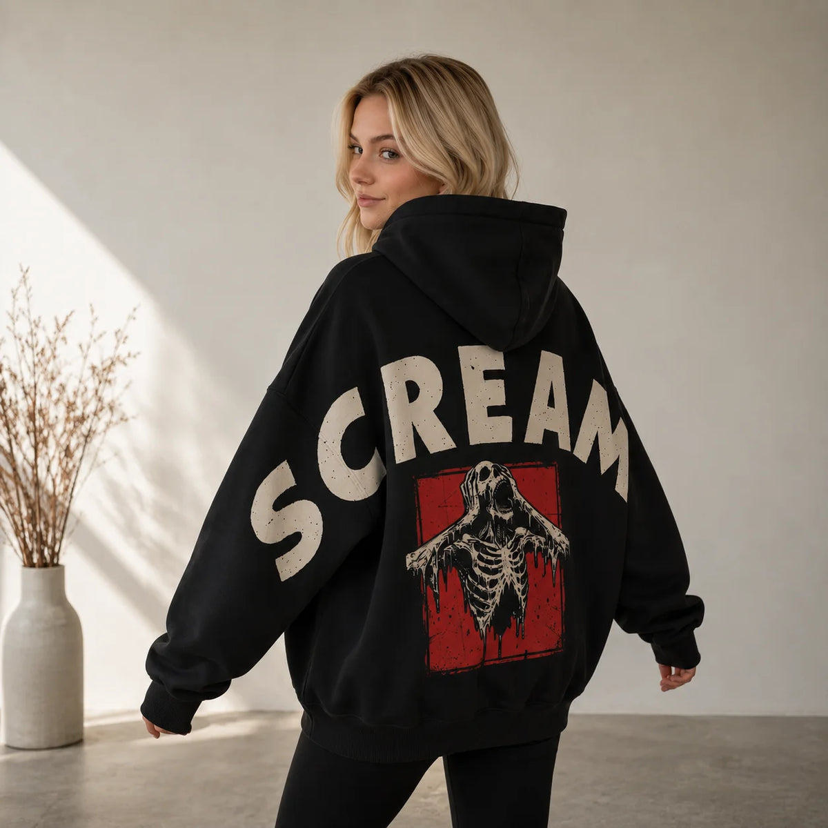 Scream Skeleton Horror Graphic Hoodie Unisex Grunge Streetwear