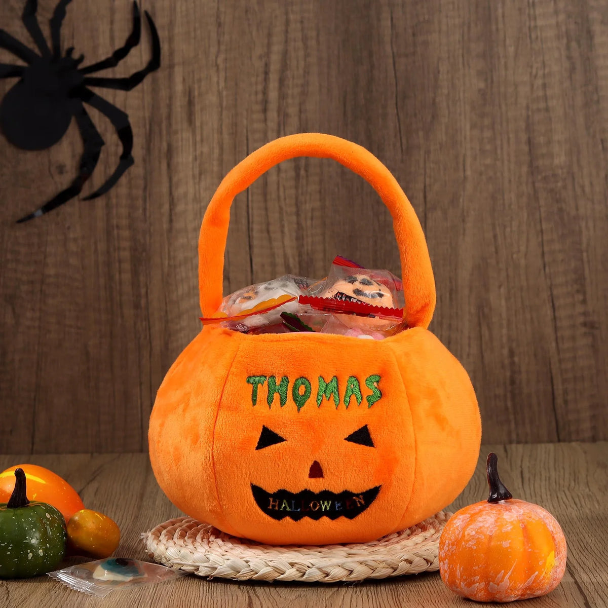 Personalized Kids Halloween Plush Basket Soft Trick or Treat Candy Bag