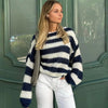Striped Off-the-Shoulder Chunky Knit Sweater for Women Casual Fall Fashion