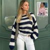 Striped Off-the-Shoulder Chunky Knit Sweater for Women Casual Fall Fashion