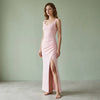 Blush Pink Wedding Guest Maxi Dress with Cowl Neck and Front Slit