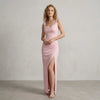 Blush Pink Wedding Guest Maxi Dress with Cowl Neck and Front Slit
