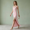 Blush Pink Wedding Guest Maxi Dress with Cowl Neck and Front Slit
