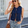 Tie-Front Denim Vest Sleeveless Bow Crop Top for Women