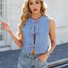 Tie-Front Denim Vest Sleeveless Bow Crop Top for Women