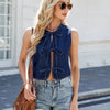 Tie-Front Denim Vest Sleeveless Bow Crop Top for Women