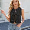 Tie-Front Denim Vest Sleeveless Bow Crop Top for Women