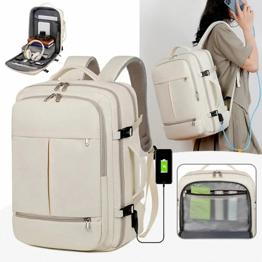 Large Capacity Backpack For Women Men Multiple Pockets And Zippers Versatile Minimalist Commuter Travel Backpack with USB Charging Port and Laptop Sleeve