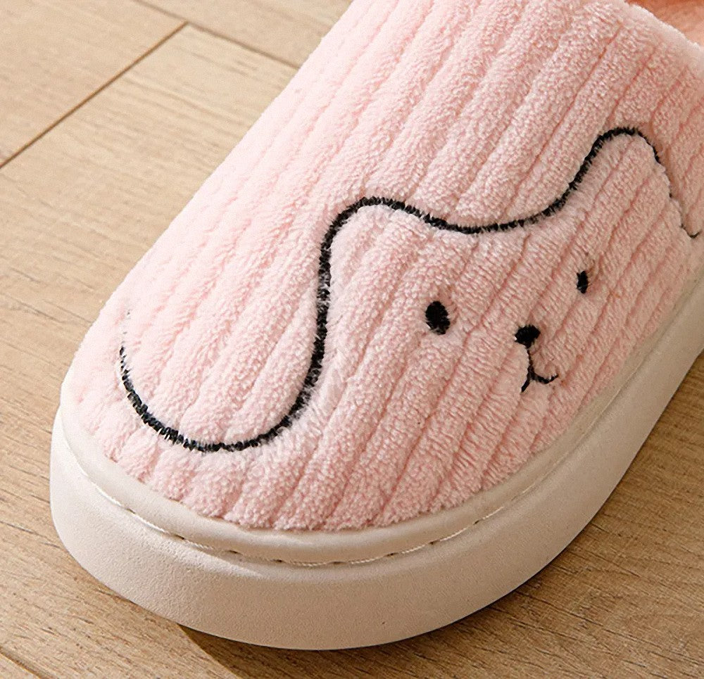 Cute Dog Face Plush House Slippers Kawaii Animal Indoor Footwear