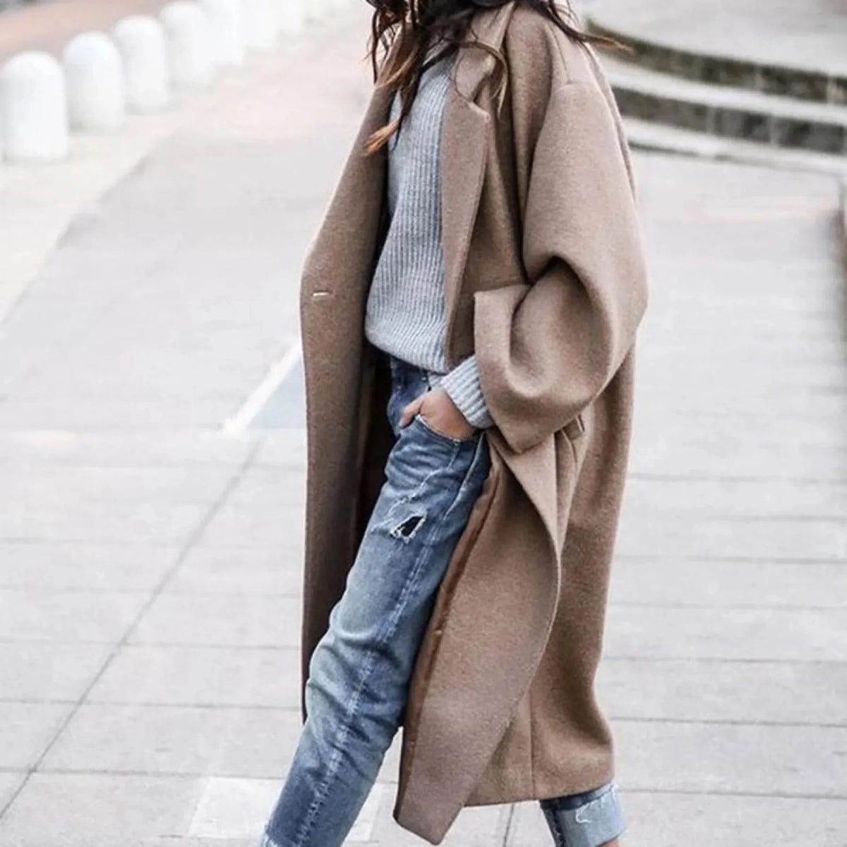 Oversized Street Style Wool Overcoat for Women