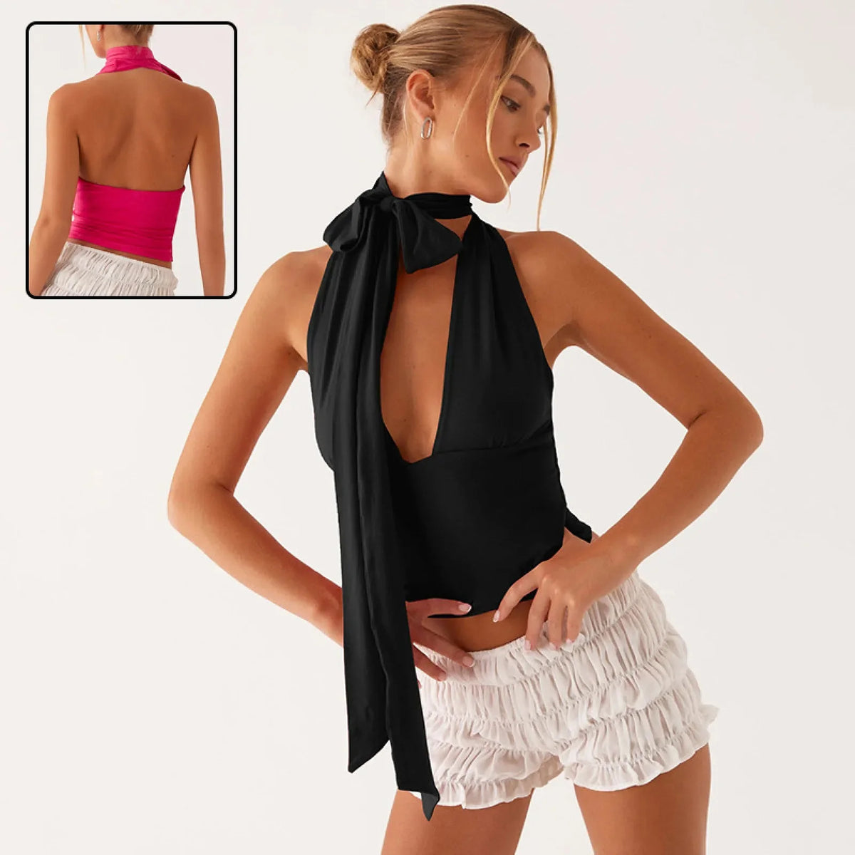 Y2K Tie-Front Deep V-Neck Halter Top for Women Summer Going Out
